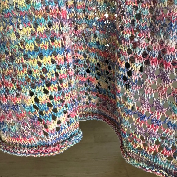 NWT KATE HEWKO Multicolour Crochet Sheer Tee with Side Slits- One Size Fits Most - Picture 13 of 16